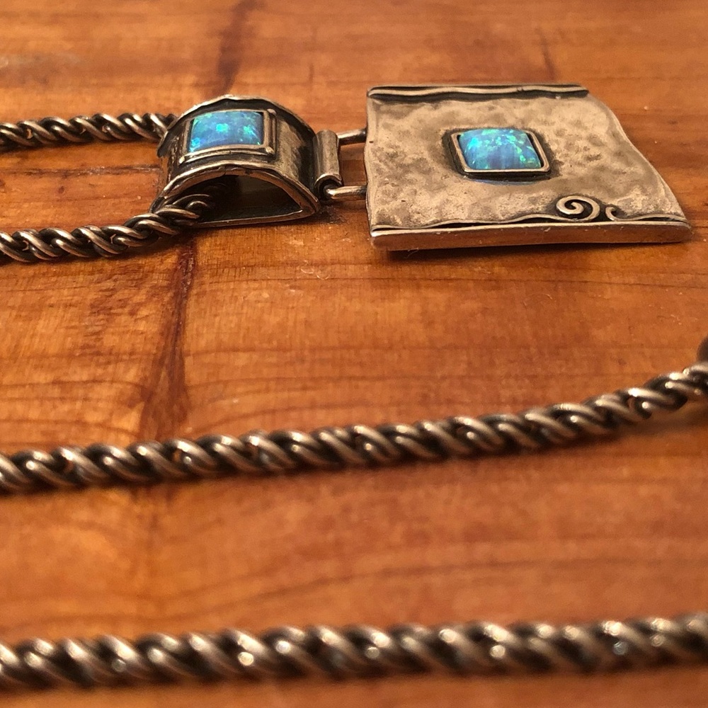 Rare Vintage Silpada Sterling Silver Faux Blue Opal Pendant Necklace N0951 - Picture 10 of 11